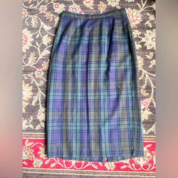 vtg 80s 100% wool green & blue long plaid tartan skirt • high waist •10•waist 31 - Picture 8 of 10